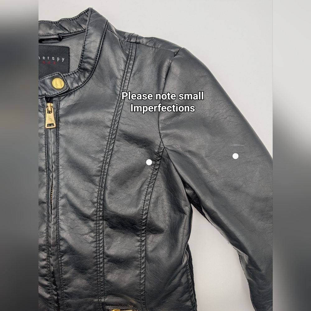 Therapy Faux Leather Jacket Lined Biker Moto Brassy Gold Accents Women Size S - Picture 14 of 17